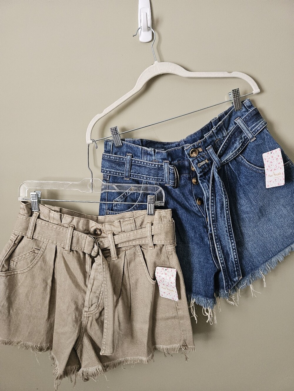 Lot of 2 Free People Shorts High Rise Belt Button Up Fringe Pockets Size S Boho
